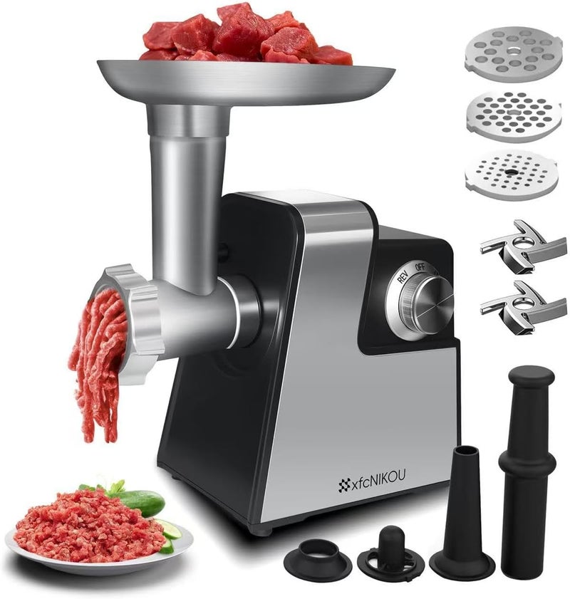 xfcnikou Electric Meat Grinder, 2800W Max Sausage Stuffer,Stainless Steel Meat Mincer With 2 Blades, 3 Plates, Sausage Tube And Kubbe Kit For Home Kitchen Use - Image 1